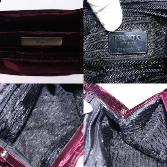 PRADA Hand Bag Velor Bordeaux Silver - Picture 11 of 12